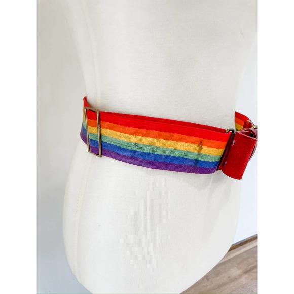 Vintage Pride Red Leather Belt Medium 35-38 Adjustable Rainbow Brass - Picture 3 of 11